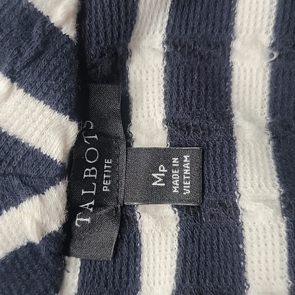 Talbots Size PM, Navy Blue And Ivory Striped, Mock Neck, Puff Sleeves, EUC - Picture 6 of 9